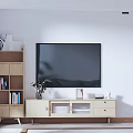 Modern Wooden TV Stand in Living Room with TV Bookshelf Vase and Photo Frame