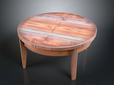 Round Wooden Coffee Table With Natural Wood Grain And Solid Wood Legs 3d model