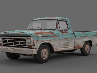 Vintage Turquoise And White Rusted Pickup Truck With Classic Retro Design 3d model