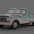 Vintage Turquoise And White Rusted Pickup Truck With Classic Retro Design