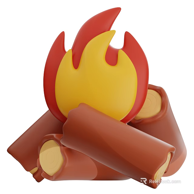 3D Stylish Decorative Ornament Set With Red Yellow Flame And Brown Logs 3d model 