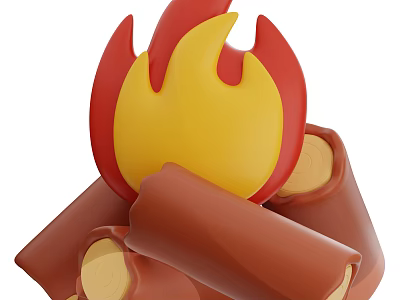 3D Stylish Decorative Ornament Set With Red Yellow Flame And Brown Logs 3d model