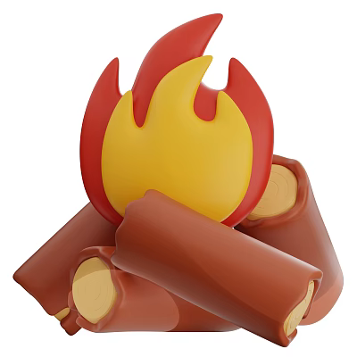 3D Stylish Decorative Ornament Set With Red Yellow Flame And Brown Logs 3d model
