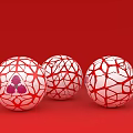 Three Red And White Spheres With Red Cracked Patterns And Pink Design On Red Background