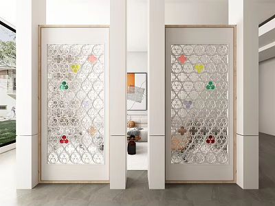 Modern Interior With Decorative Room Dividers Featuring Intricate Patterns And Colorful Accents 3d model