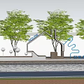 Municipal Road Design With Paved Walkway Green Belt Trees Cyclists And Pedestrians