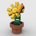 Creative Building Block Sunflower Pot With Yellow Petals Green Stem Leaves And Brown Base