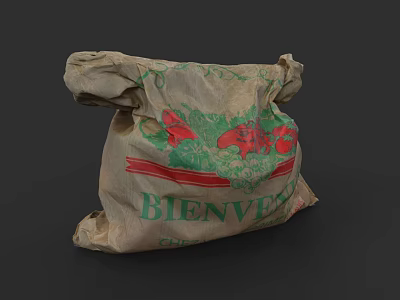 Vintage Paper Bag With Bienvenido Red Green Design For Fresh Food Storage 3d model