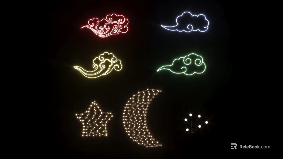 Colorful Cloud Star Moon Shaped Decorative Lights With Neon Illuminated Design 3d model 