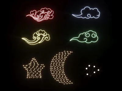 Colorful Cloud Star Moon Shaped Decorative Lights With Neon Illuminated Design 3d model