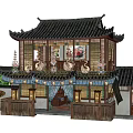 Traditional Chinese Building Exterior With Overhanging Eaves Black Tiled Roof Wooden Structure And Decorative Paintings