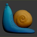 Cute Cartoon Snail Character With Blue Body Orange Spiral Shell And Happy Smiling Face