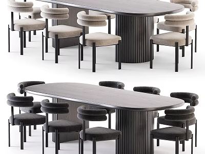 Modern Rectangular Wooden Dining Table Set With Upholstered Chairs And Neutral Tones 3d model