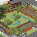 Ancient Architecture Complex With Traditional Courtyard Pagoda Pond And Greenery Layout