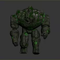 Stone Golem Creature With Green Moss And Glowing Circular Patterns On Body