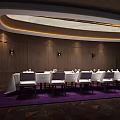 Luxurious Private Dining Room Interior With Wooden Paneling Round Ceiling Light And Purple Rug