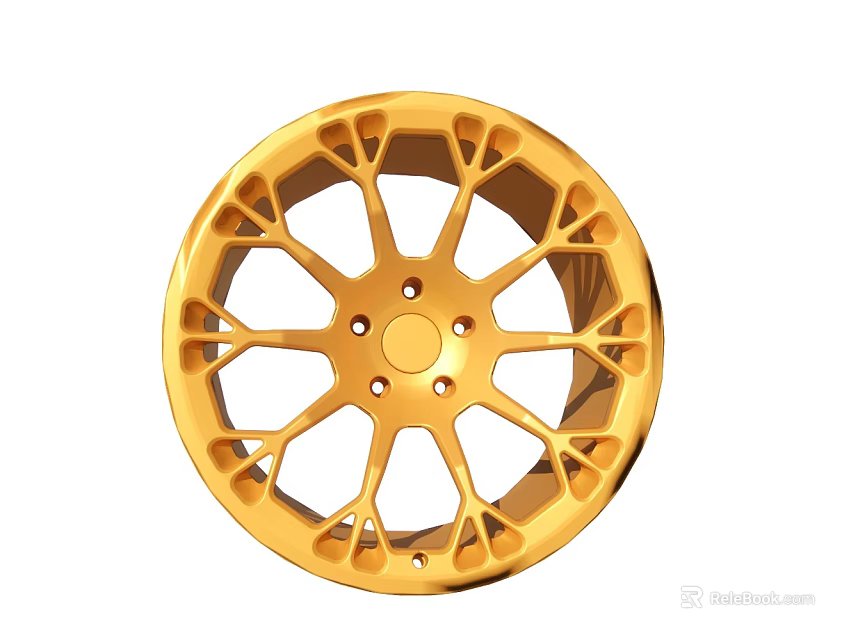Golden Car Wheel With Intricate Spoke Design And Shiny Metallic Finish For Luxury Vehicles 3d model 