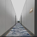 Elegant Modern Hotel Corridor With Soft Ceiling Lighting And Patterned Carpet Design 3d model