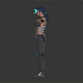 Futuristic Sci Fi Character In Mechanical Costume With Blue Accents Helmet Standing Arms Outstretched