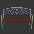 Wooden Seat And Metal Frame Bench Featuring Arched Lattice Back Design For Outdoor Use