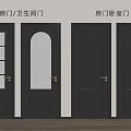 Dark Colored Kitchen Bathroom And Bedroom Doors With Glass Panels And Solid Design 3d model