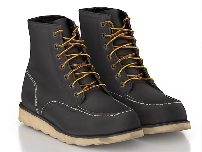 Black Leather Boots with Yellow Laces and Light Colored Sole Classic Design 3d model