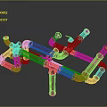 Red Pipe Structure With Heavy Duty Fittings And Hardware Tools Components 3d model
