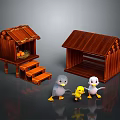 Wooden Small Houses With Steps Pumpkin And Open Style Featuring Gray Yellow White Cartoon Birds