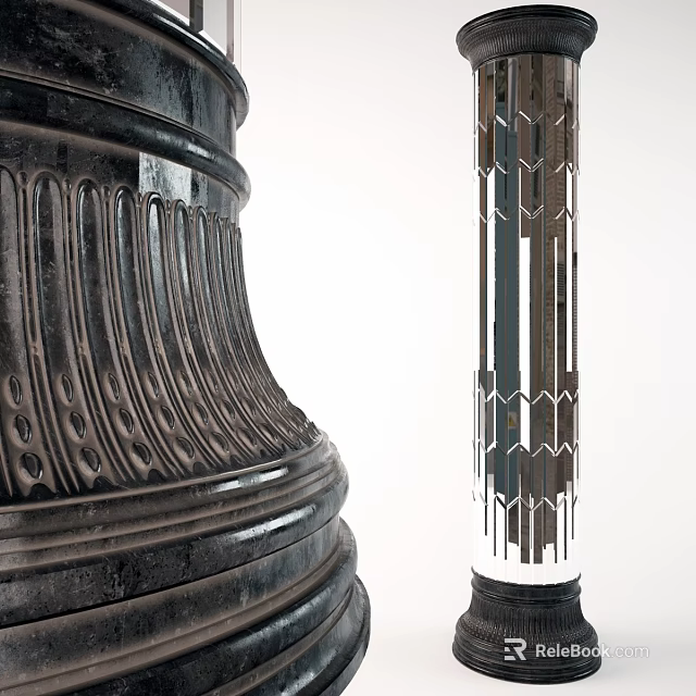 Classical And Modern Roman Columns With Carved Details And Geometric Hollow Patterns 3d model 