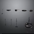 Metallic Kitchen Utensils Display With Pots Pans Spoons Stands And Cooking Tools