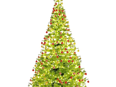 Decorated Christmas Bonsai Tree With Red Gold Ornaments And String Lights 3d model