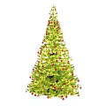 Decorated Christmas Bonsai Tree With Red Gold Ornaments And String Lights
