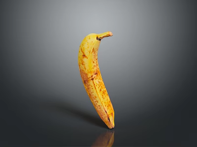 Ripe Yellow Banana Fruit With Brown Spots On Black Reflective Background 3d model