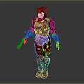 Detailed Humanoid Armored Character In Red And Black Mechanical Suit Holding Gun