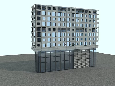 Modern Building Facade With Multi Story Glass Curtain Wall And Grid Windows 3d model