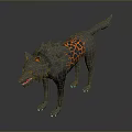 Mystical Wolf Creature With Gray Fur Yellow Cracked Patterns And Orange Ears 3d model