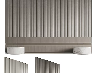 Modern Minimalist Bedroom Accent Wall With Vertical Wooden Slats And Marble Details 3d model