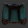 Ornate Turquoise Chair With Intricate Gold Accents And Crown-like Backrest Design