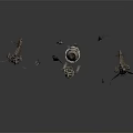 Steampunk Fantasy Flying Ships with Sails and Mechanical Structures Against Gray Background 3d model