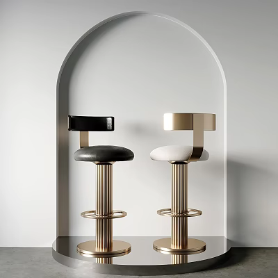 Modern Stylish Bar Stools With Black And White Seats And Gold Metal Legs 3d model