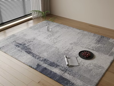 Modern Textured Square Rug On Wooden Floor Near Window With Vase Magazine And Fruit Plate 3d model