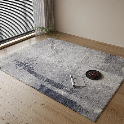 Modern Textured Square Rug On Wooden Floor Near Window With Vase Magazine And Fruit Plate 3d model