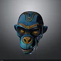 Ornate Blue Monkey Mask With Vibrant Orange Details And Shiny Gold Accents