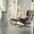 Modern Wooden Frame Leisure Chair With Leather Cushion Ottoman And Natural View