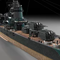 Detailed Warship Model Featuring Main Turrets Command Bridge Wooden Deck And Green Hull