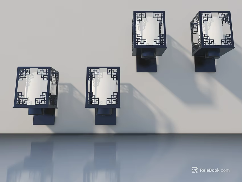 Chinese Style Swing Door Design With Intricate Patterns And Black Frame 3d model