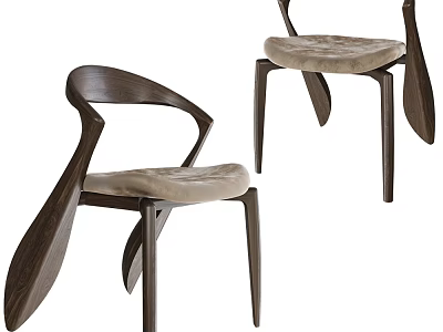 Modern Leisure Chair With Curved Armrests Dark Brown Wooden Frame And Beige Upholstered Seat 3d model