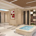 Modern Indoor Swimming Pool With Glass Skylight Seating Area And Green Plants