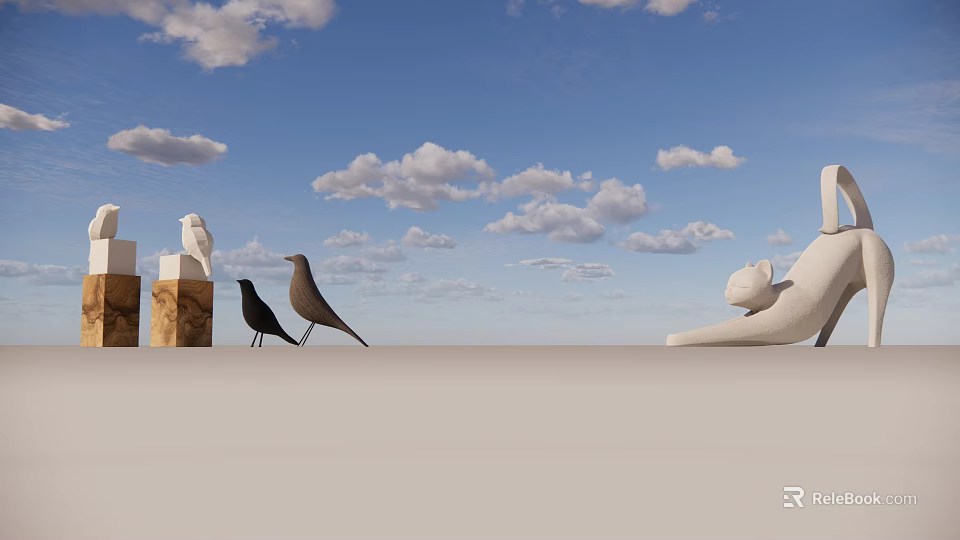 Modern Minimalist Decorative Ornament Set With Abstract Sculptures Black Bird Figurines And White Statues 3d model 