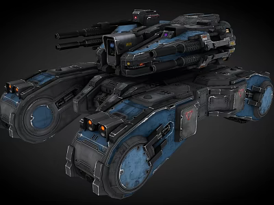 Futuristic Armored Combat Vehicle With Mechanical Wheels And Heavy Cannons 3d model